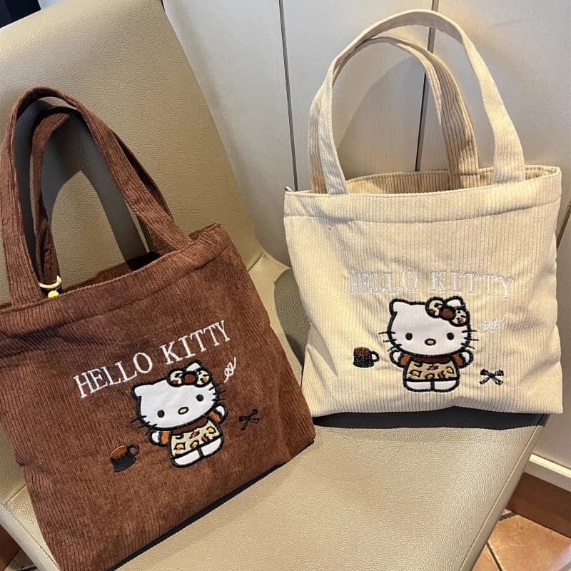 ミニバッグ ミニバッグ 猫キャラ刺繍コーデュロイミニトート