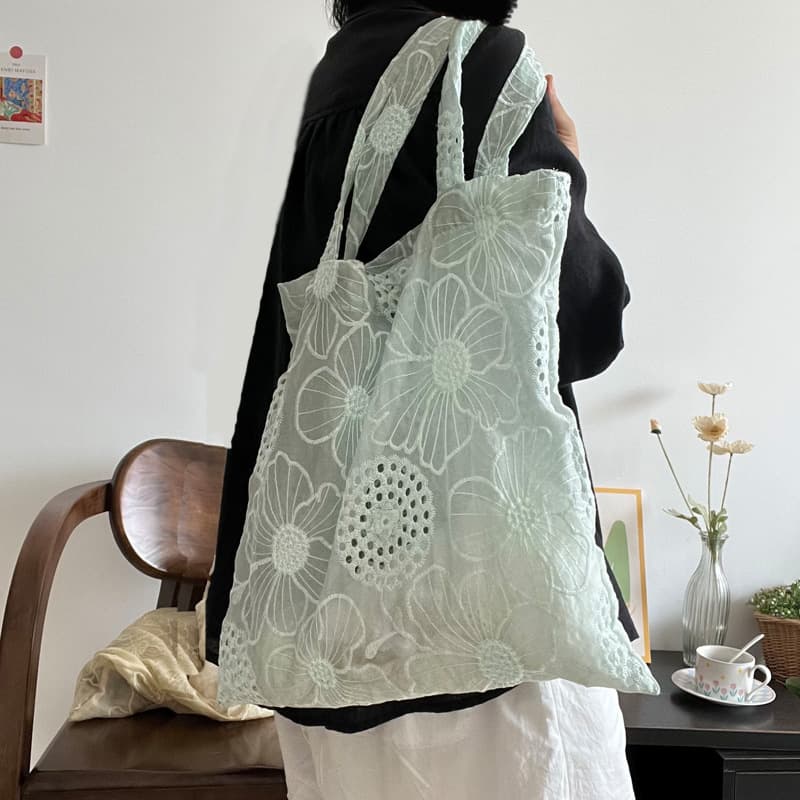 ミニバッグ 花刺繍レース手提げミニバッグ