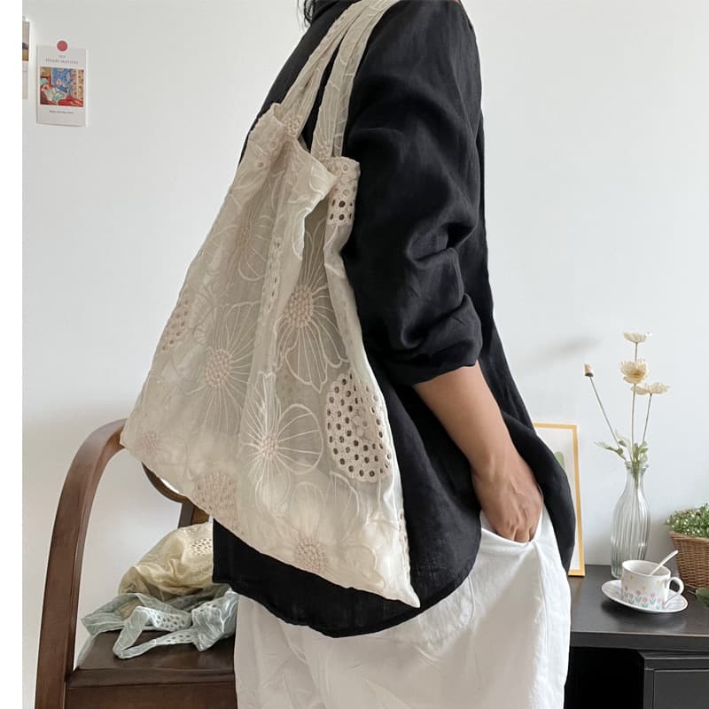 ミニバッグ 花刺繍レース手提げミニバッグ