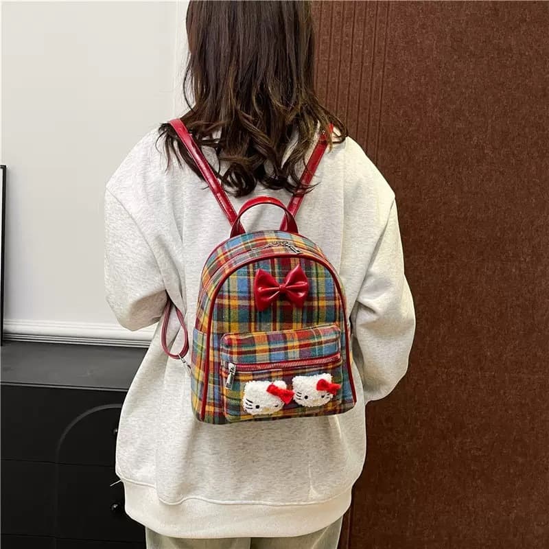 ミニバッグ ミニバッグ リボン付きチェック柄ミニリュック