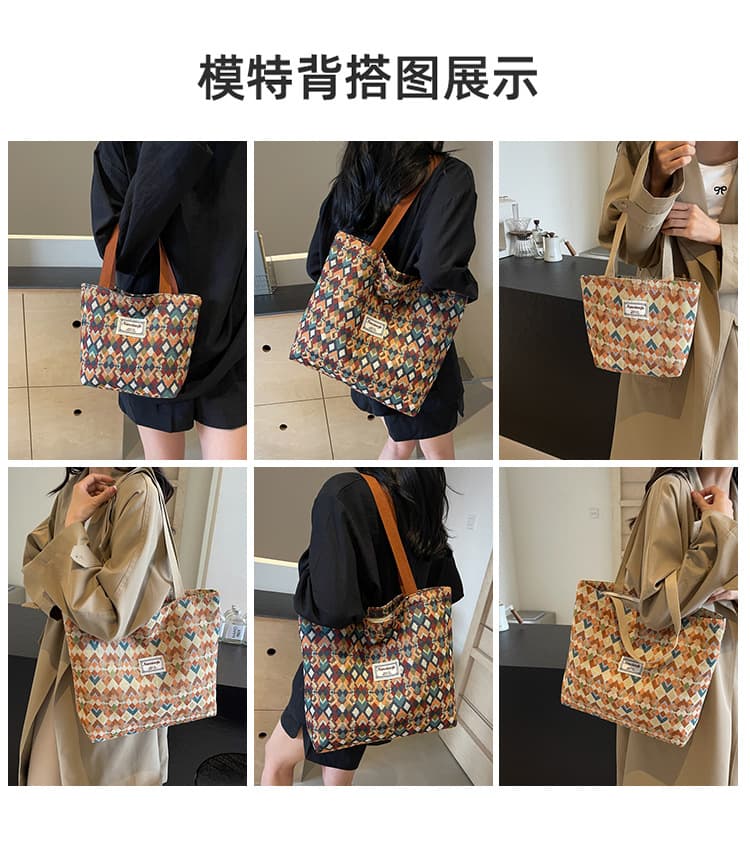ミニバッグ ミニバッグ 菱形模様のキャンバストートバッグ