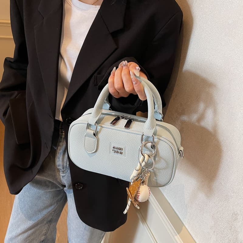 ミニバッグ 型押し合成皮革ボストン型ミニバッグ