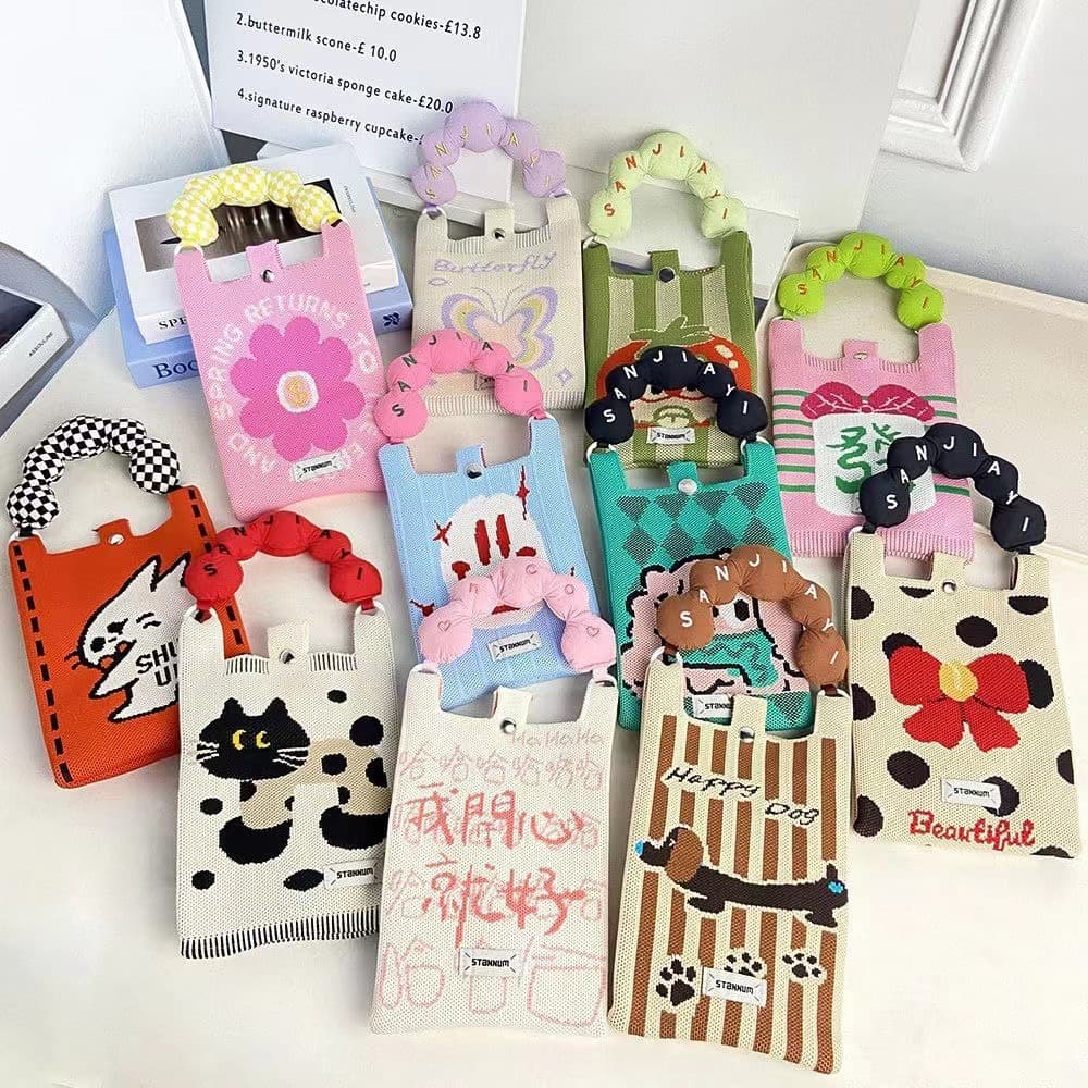 ミニバッグ キュートビーズハンドル刺繍ミニバッグ